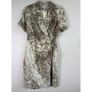 Marvin Richards Vintage Snakeskin Print Faux Wrap Sheath Dress Tan Brown Size 10